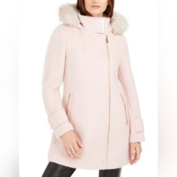 Calvin Klein Fur Trim Hooded Coat - Picture 2 of 9